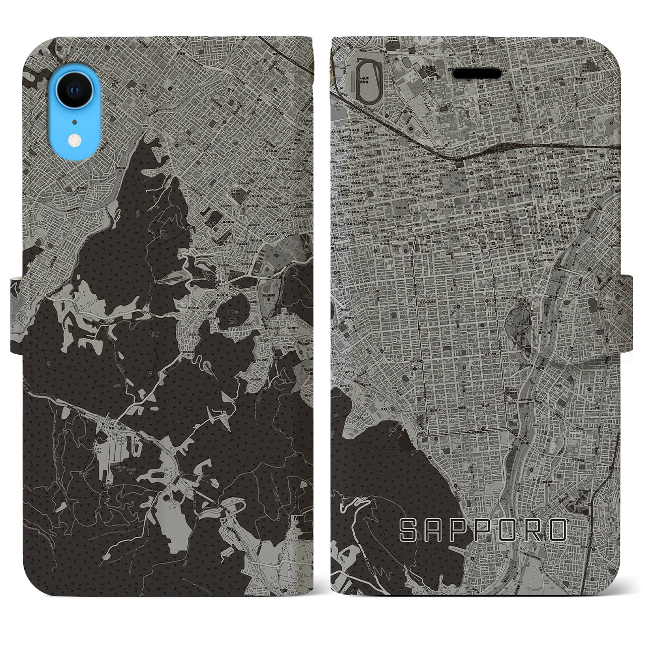 【札幌(北海道)】地図柄iPhoneケース(手帳タイプ)モノトーン・iPhone XR 用
