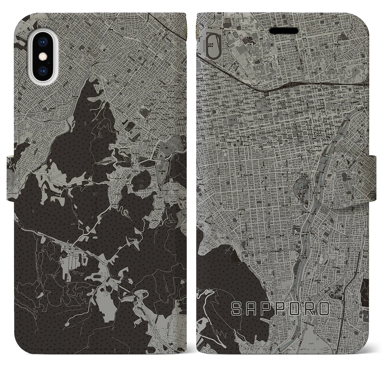 【札幌(北海道)】地図柄iPhoneケース(手帳タイプ)モノトーン・iPhone XS Max 用