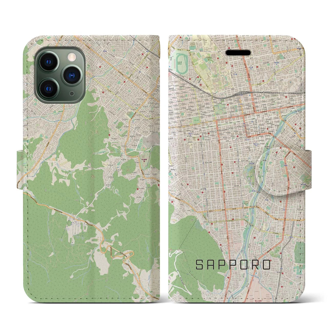 【札幌(北海道)】地図柄iPhoneケース(手帳タイプ)ナチュラル・iPhone 11 Pro 用