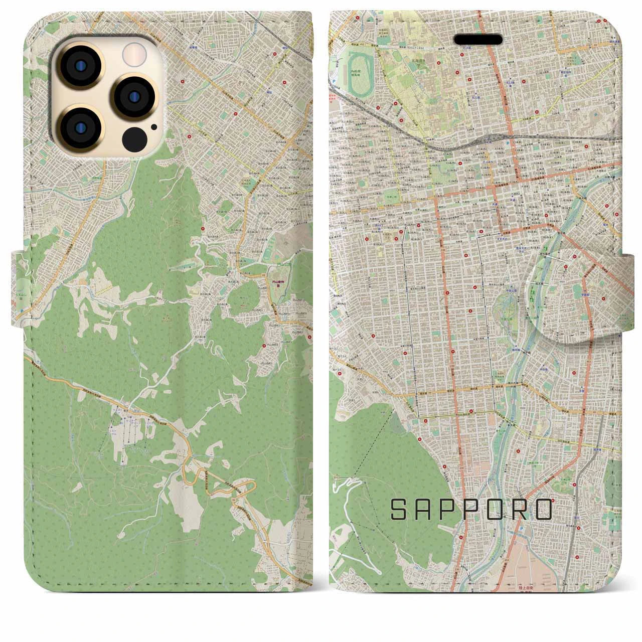 【札幌(北海道)】地図柄iPhoneケース(手帳タイプ)ナチュラル・iPhone 12 Pro Max 用