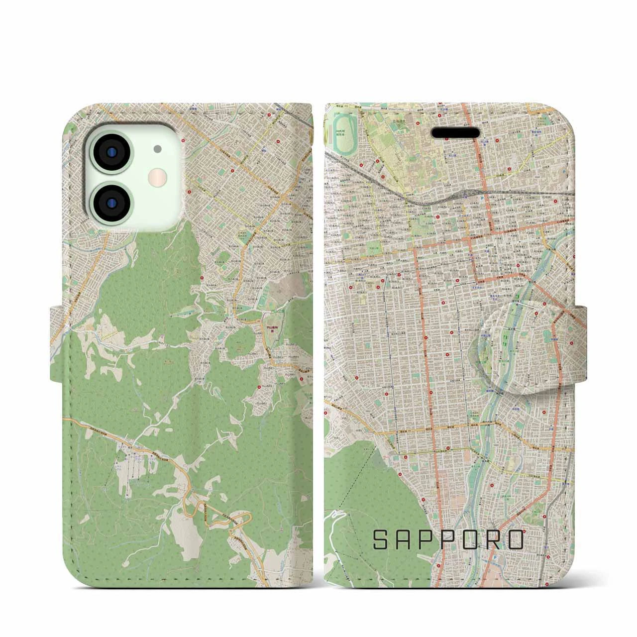 【札幌(北海道)】地図柄iPhoneケース(手帳タイプ)ナチュラル・iPhone 12 mini 用