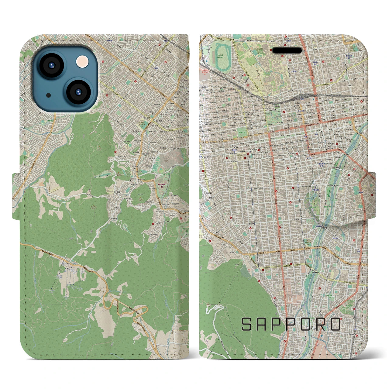 【札幌(北海道)】地図柄iPhoneケース(手帳タイプ)ナチュラル・iPhone 13 用