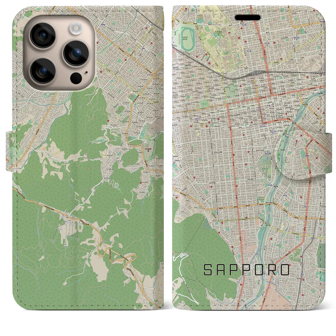【札幌(北海道)】地図柄iPhoneケース(手帳タイプ)ナチュラル・iPhone 16 Plus 用