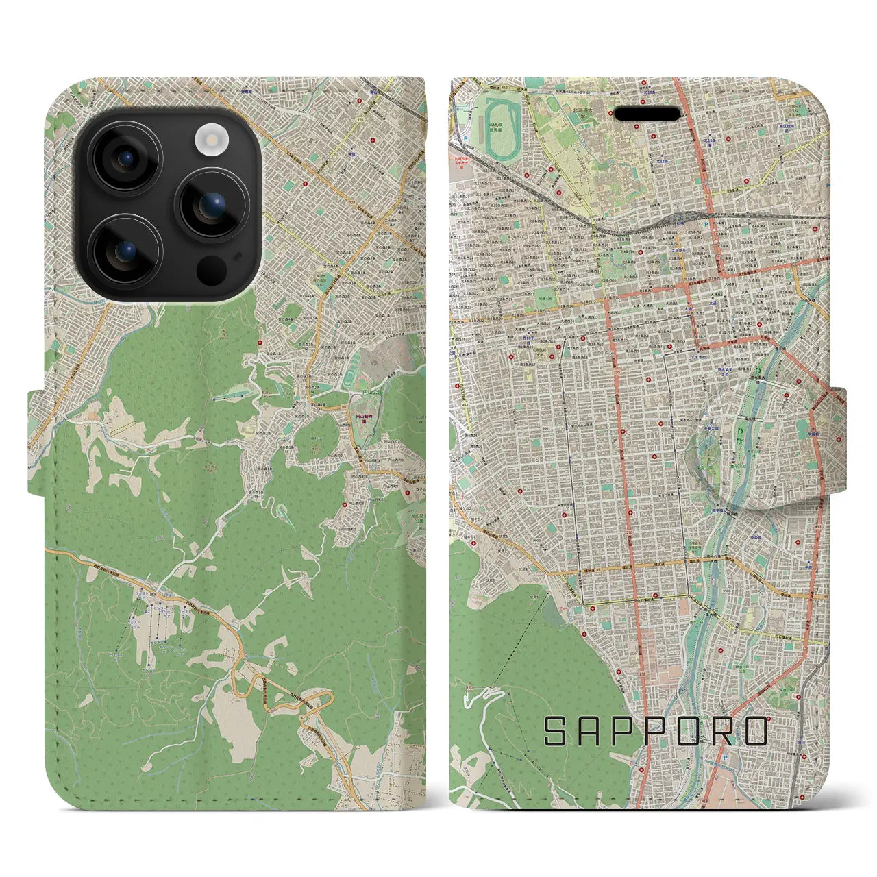 【札幌(北海道)】地図柄iPhoneケース(手帳タイプ)ナチュラル・iPhone 16 用
