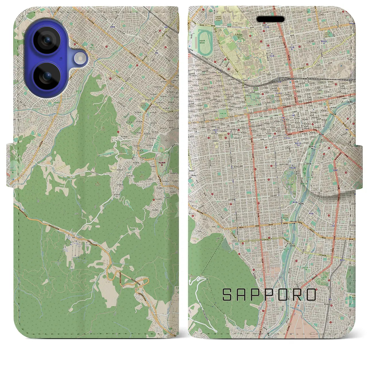 【札幌(北海道)】地図柄iPhoneケース(手帳タイプ)ナチュラル・iPhone 16 Pro Max 用