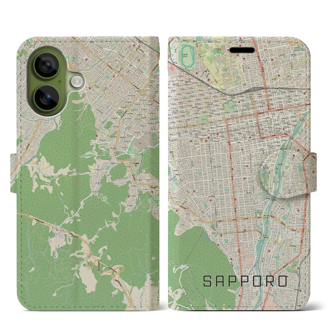 【札幌(北海道)】地図柄iPhoneケース(手帳タイプ)ナチュラル・iPhone 17 Pro Max 用