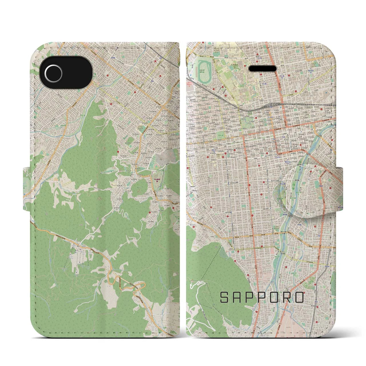 【札幌(北海道)】地図柄iPhoneケース(手帳タイプ)ナチュラル・iPhone SE(第3 / 第2世代) / 8 / 7 / 6s / 6 用