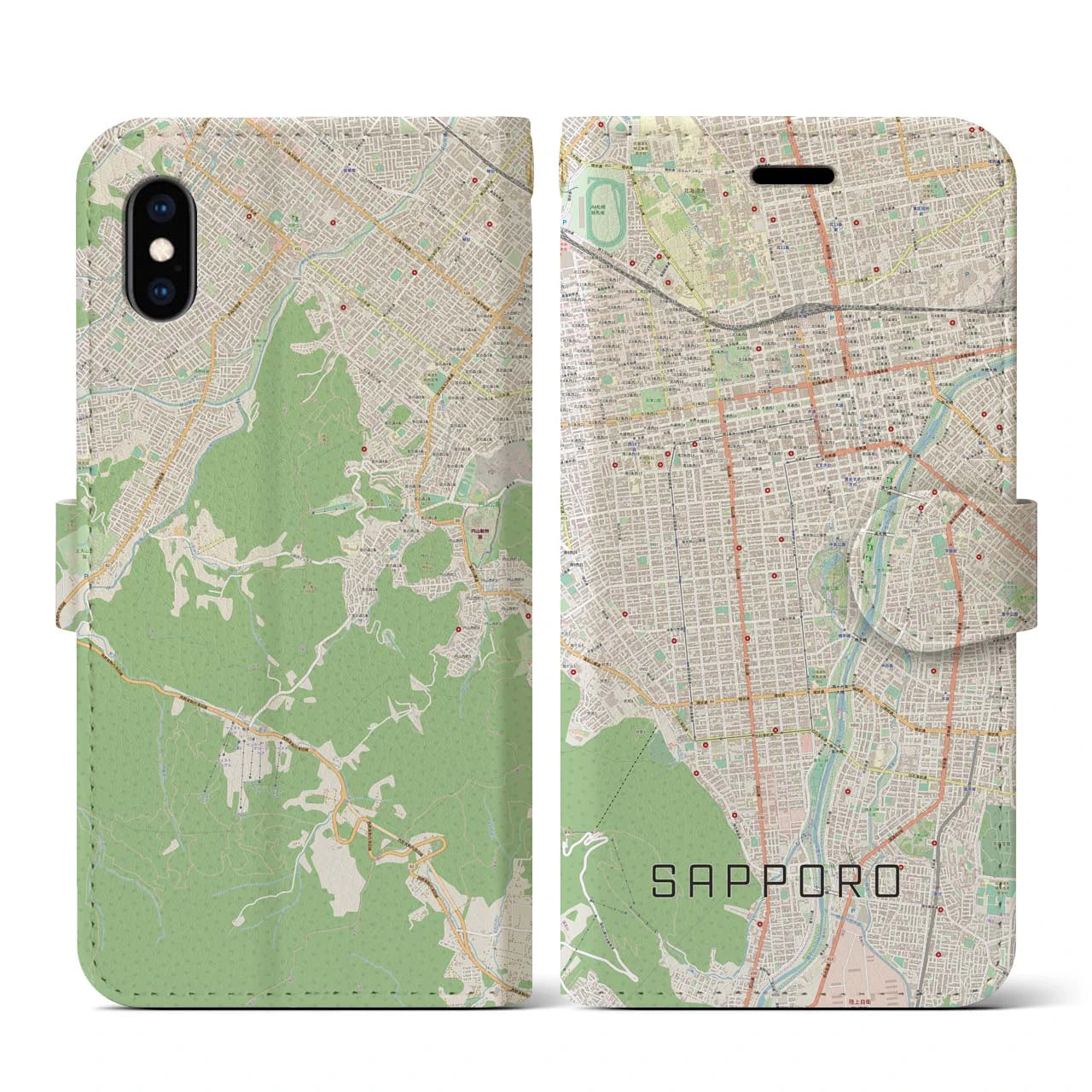 【札幌(北海道)】地図柄iPhoneケース(手帳タイプ)ナチュラル・iPhone XS / X 用