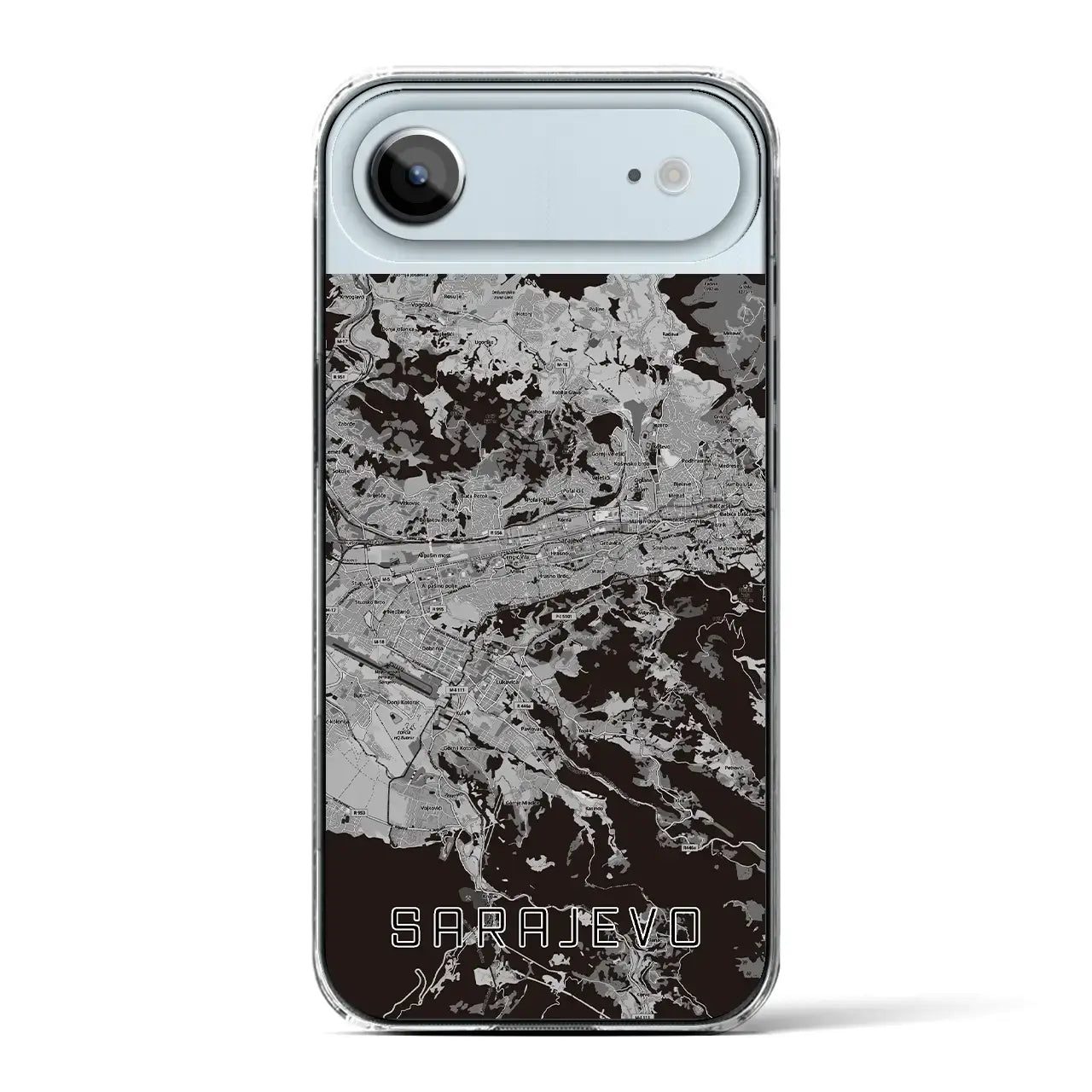 【サラエヴォ(ボスニア・ヘルツェゴビナ)】地図柄iPhoneケース(クリアタイプ)モノトーン・iPhone 17 Pro Max 用