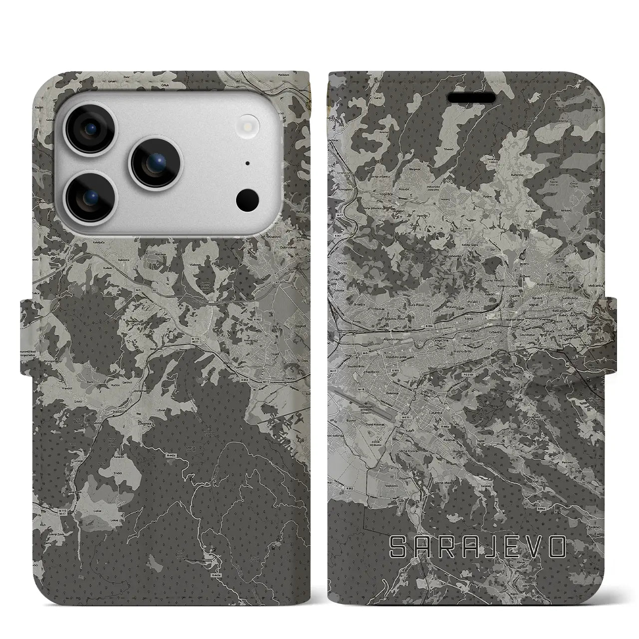 【サラエヴォ(ボスニア・ヘルツェゴビナ)】地図柄iPhoneケース(手帳タイプ)