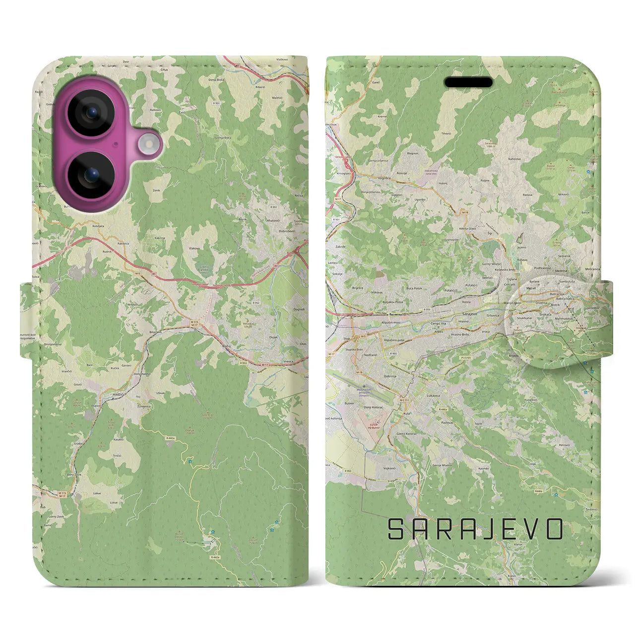 【サラエヴォ(ボスニア・ヘルツェゴビナ)】地図柄iPhoneケース(手帳タイプ)ナチュラル・iPhone 16 Pro 用
