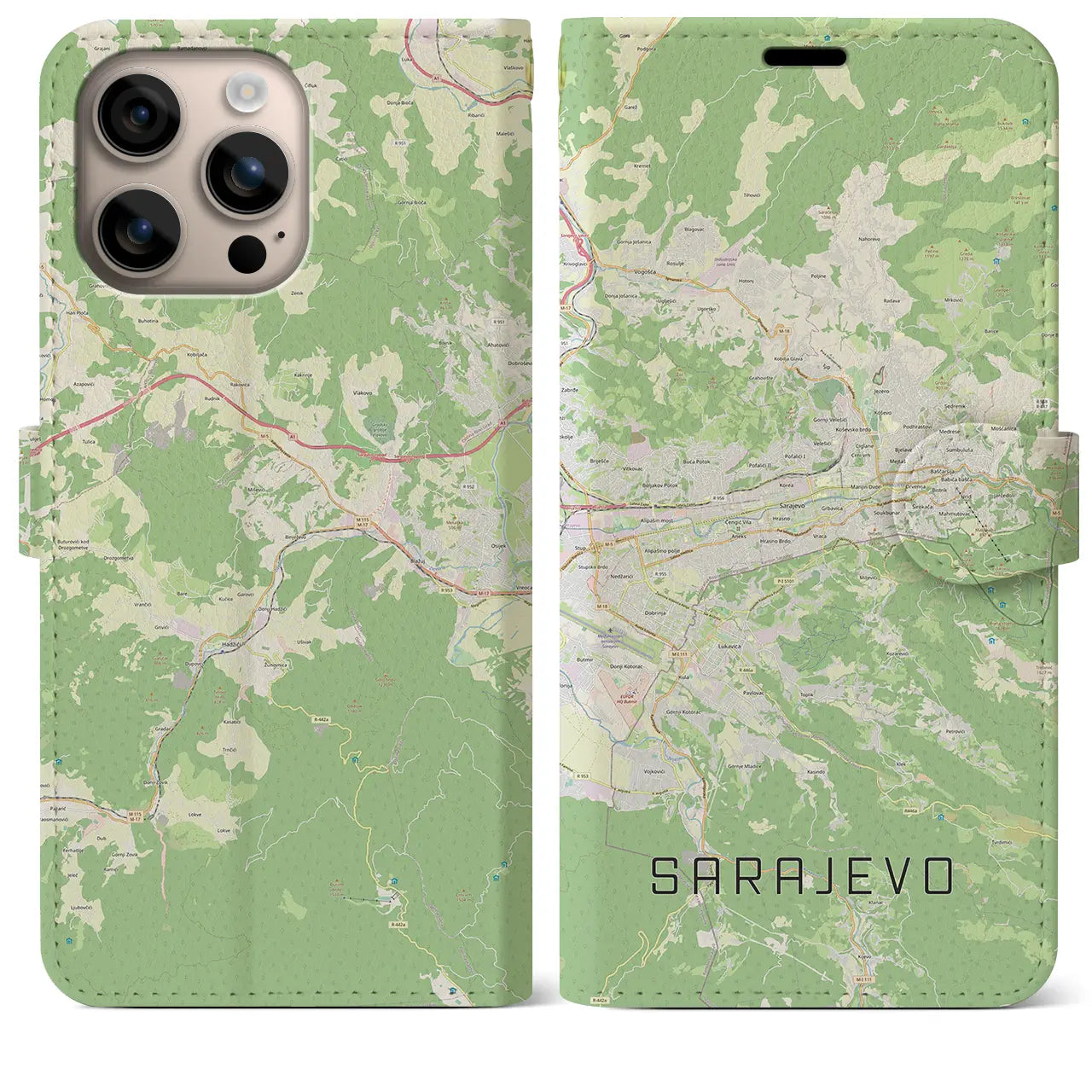 【サラエヴォ(ボスニア・ヘルツェゴビナ)】地図柄iPhoneケース(手帳タイプ)ナチュラル・iPhone 16 Plus 用