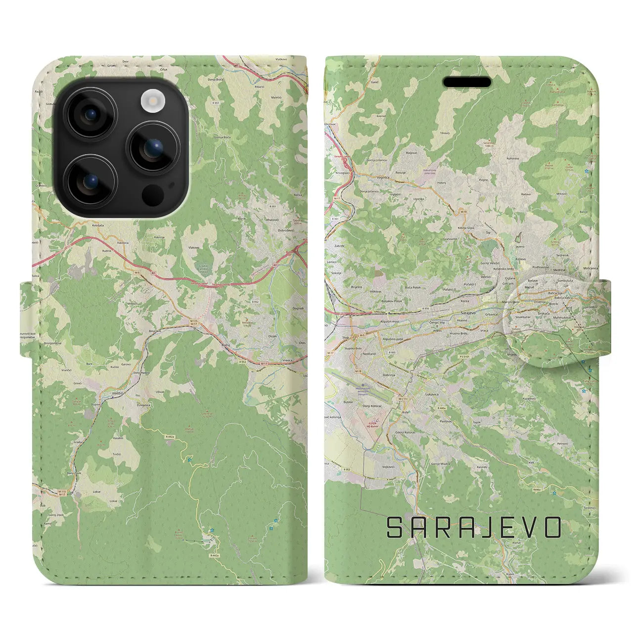 【サラエヴォ(ボスニア・ヘルツェゴビナ)】地図柄iPhoneケース(手帳タイプ)ナチュラル・iPhone 16 用