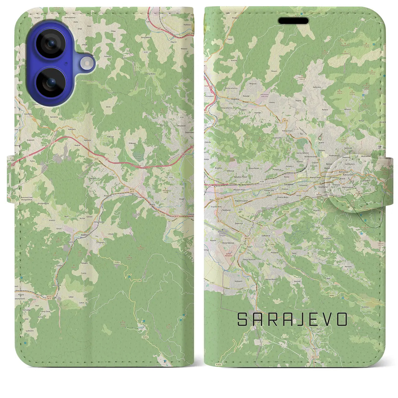 【サラエヴォ(ボスニア・ヘルツェゴビナ)】地図柄iPhoneケース(手帳タイプ)ナチュラル・iPhone 16 Pro Max 用