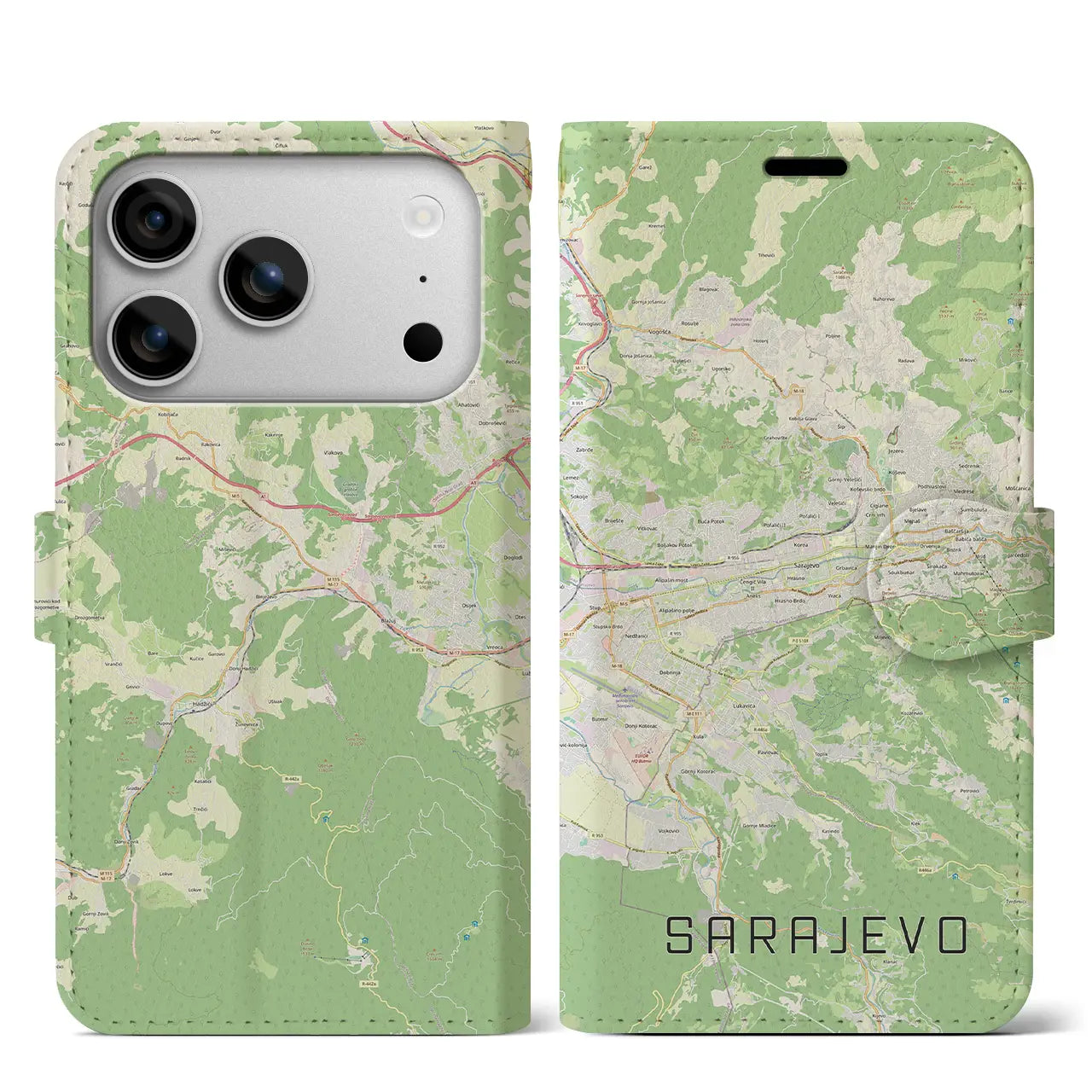 【サラエヴォ(ボスニア・ヘルツェゴビナ)】地図柄iPhoneケース(手帳タイプ)