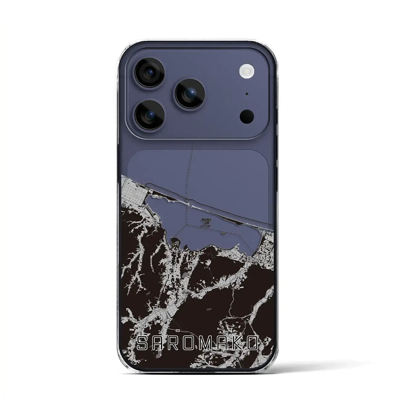 【サロマ湖(北海道)】地図柄iPhoneケース(クリアタイプ)モノトーン・iPhone 17 Pro Max 用
