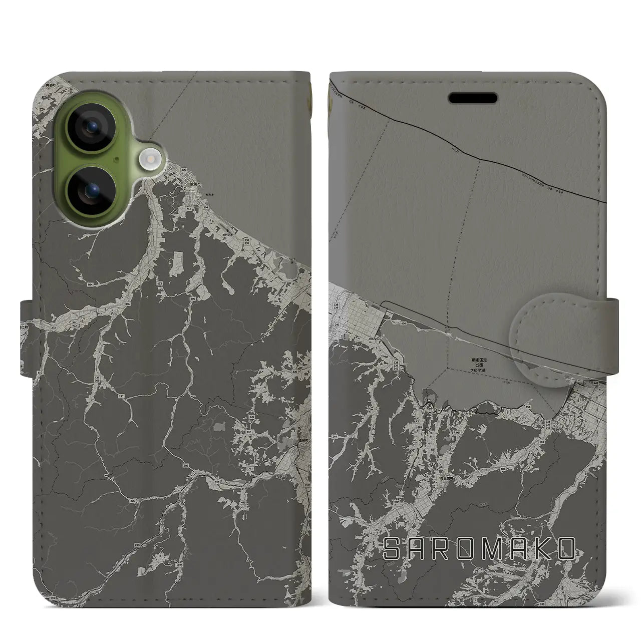 【サロマ湖(北海道)】地図柄iPhoneケース(手帳タイプ)