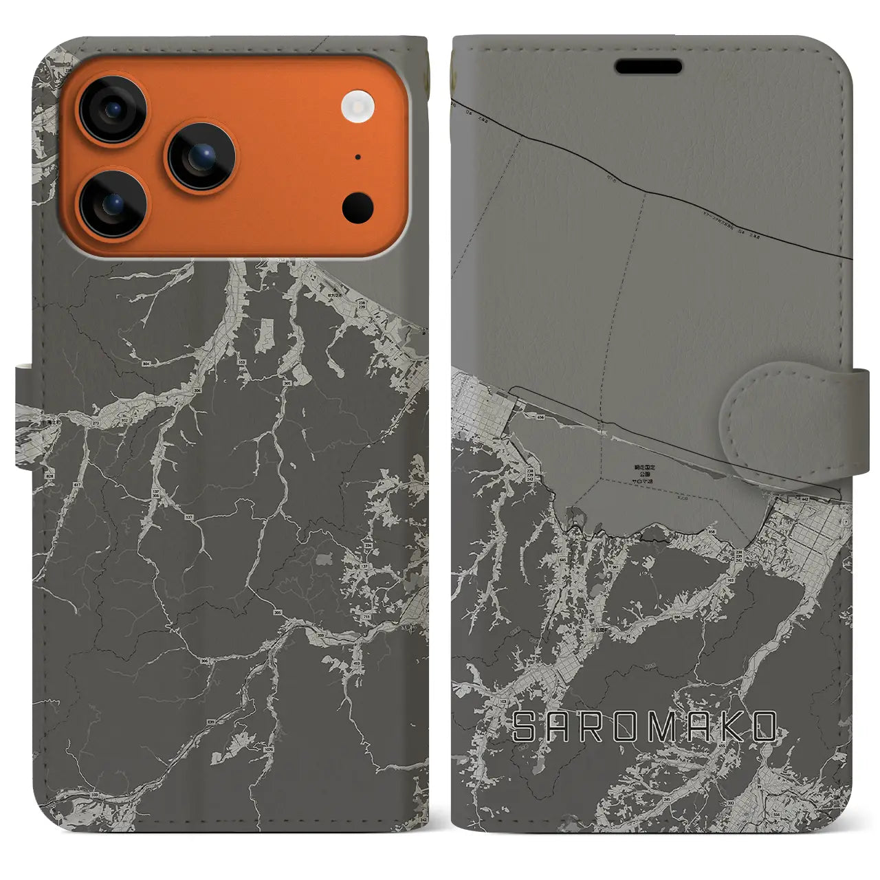 【サロマ湖(北海道)】地図柄iPhoneケース(手帳タイプ)