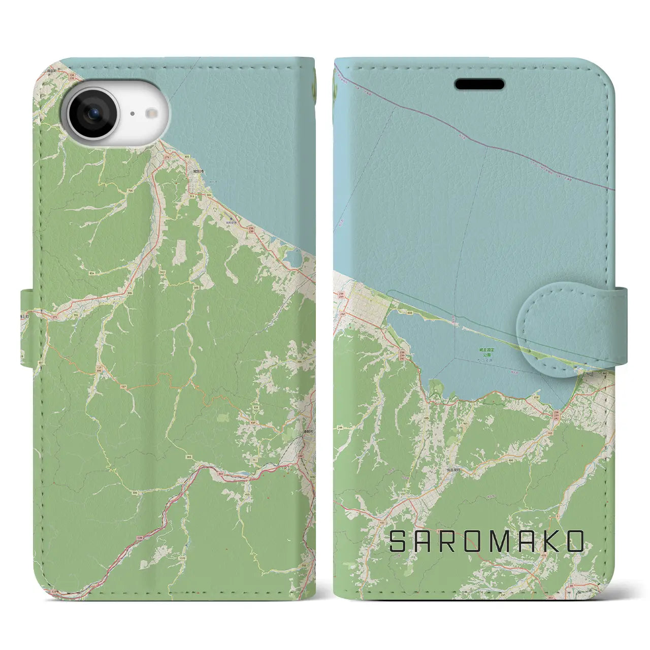 【サロマ湖(北海道)】地図柄iPhoneケース(手帳タイプ)