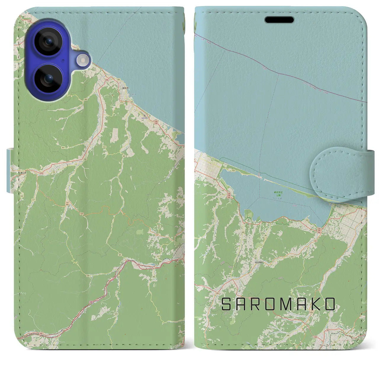 【サロマ湖(北海道)】地図柄iPhoneケース(手帳タイプ)ナチュラル・iPhone 16 Pro Max 用