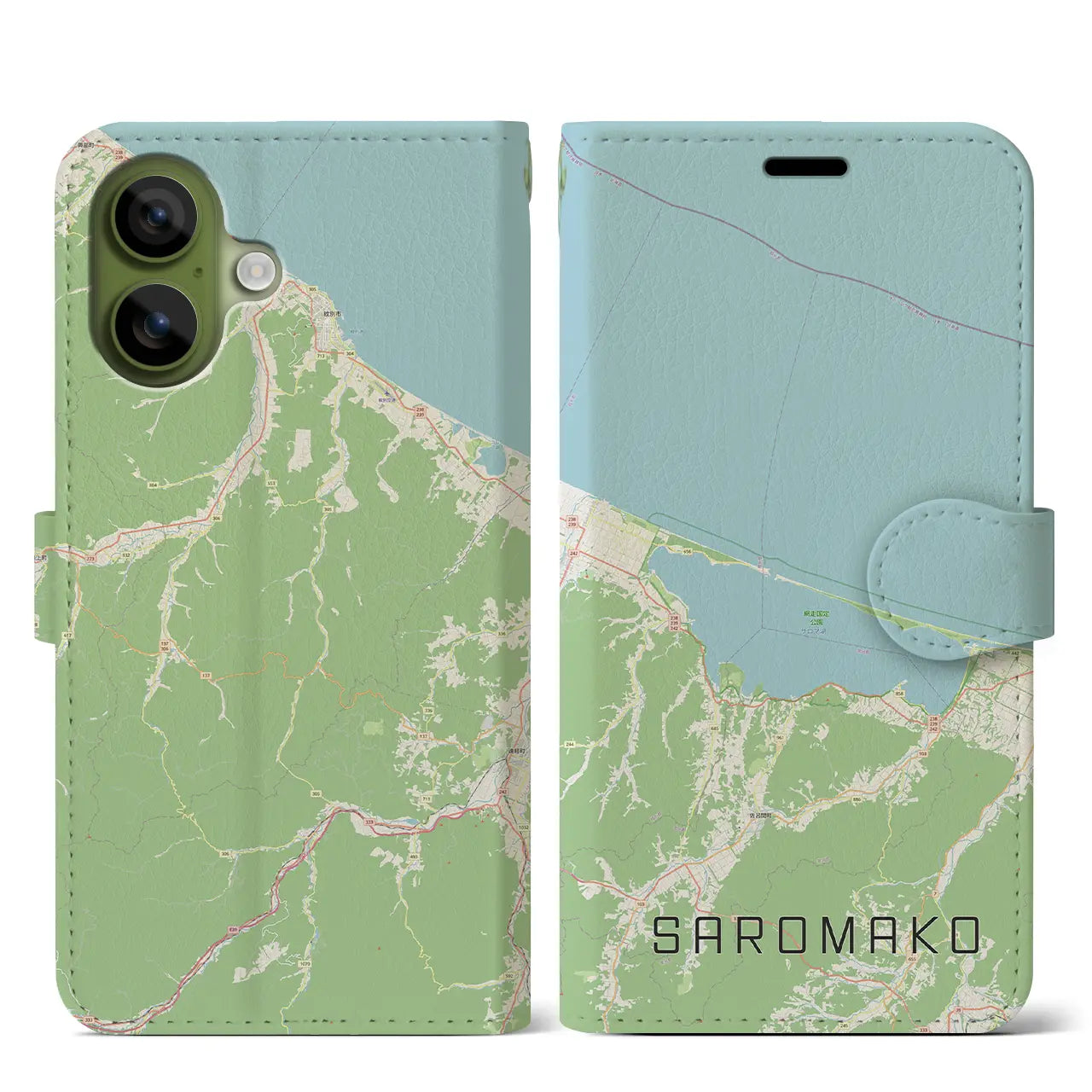 【サロマ湖(北海道)】地図柄iPhoneケース(手帳タイプ)