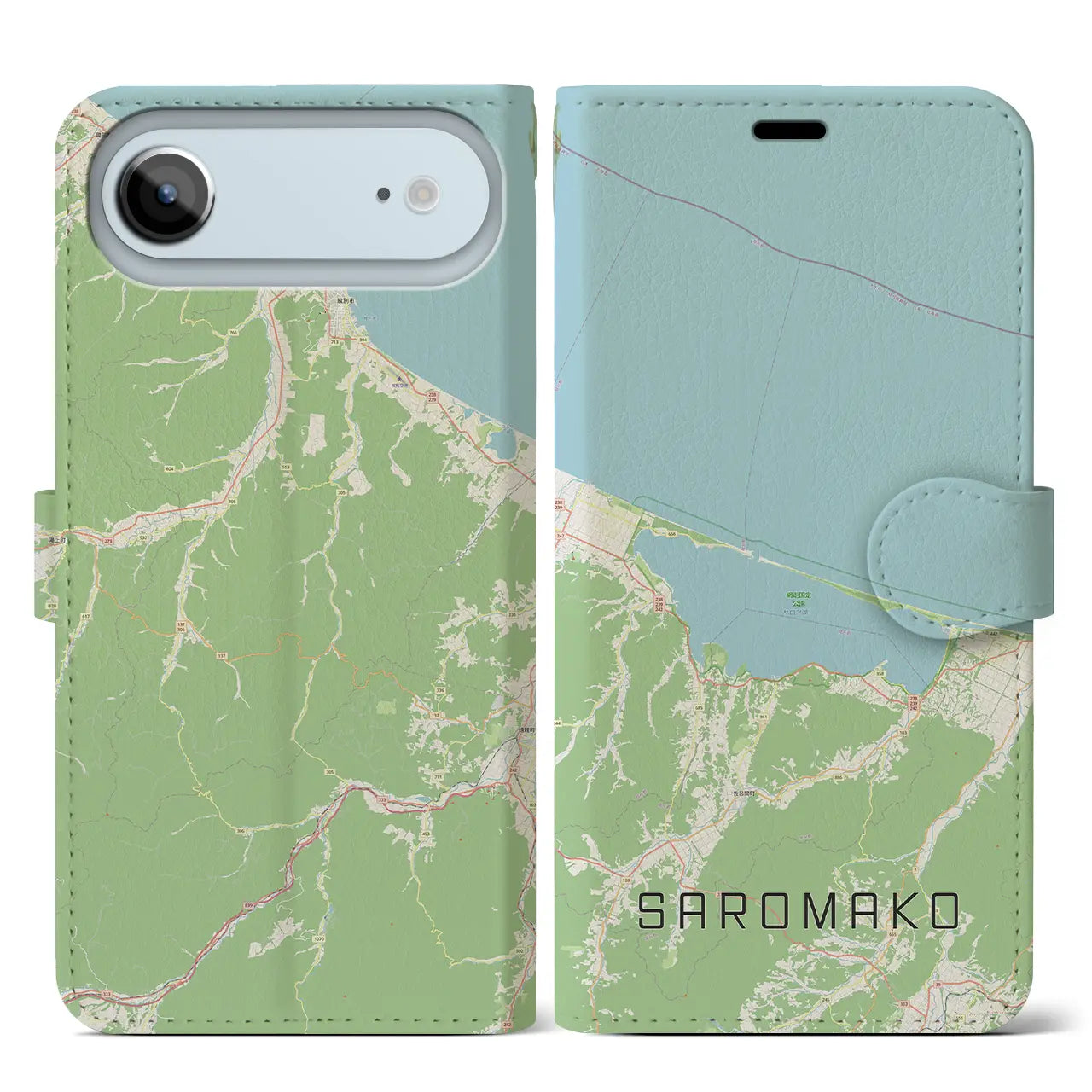 【サロマ湖(北海道)】地図柄iPhoneケース(手帳タイプ)