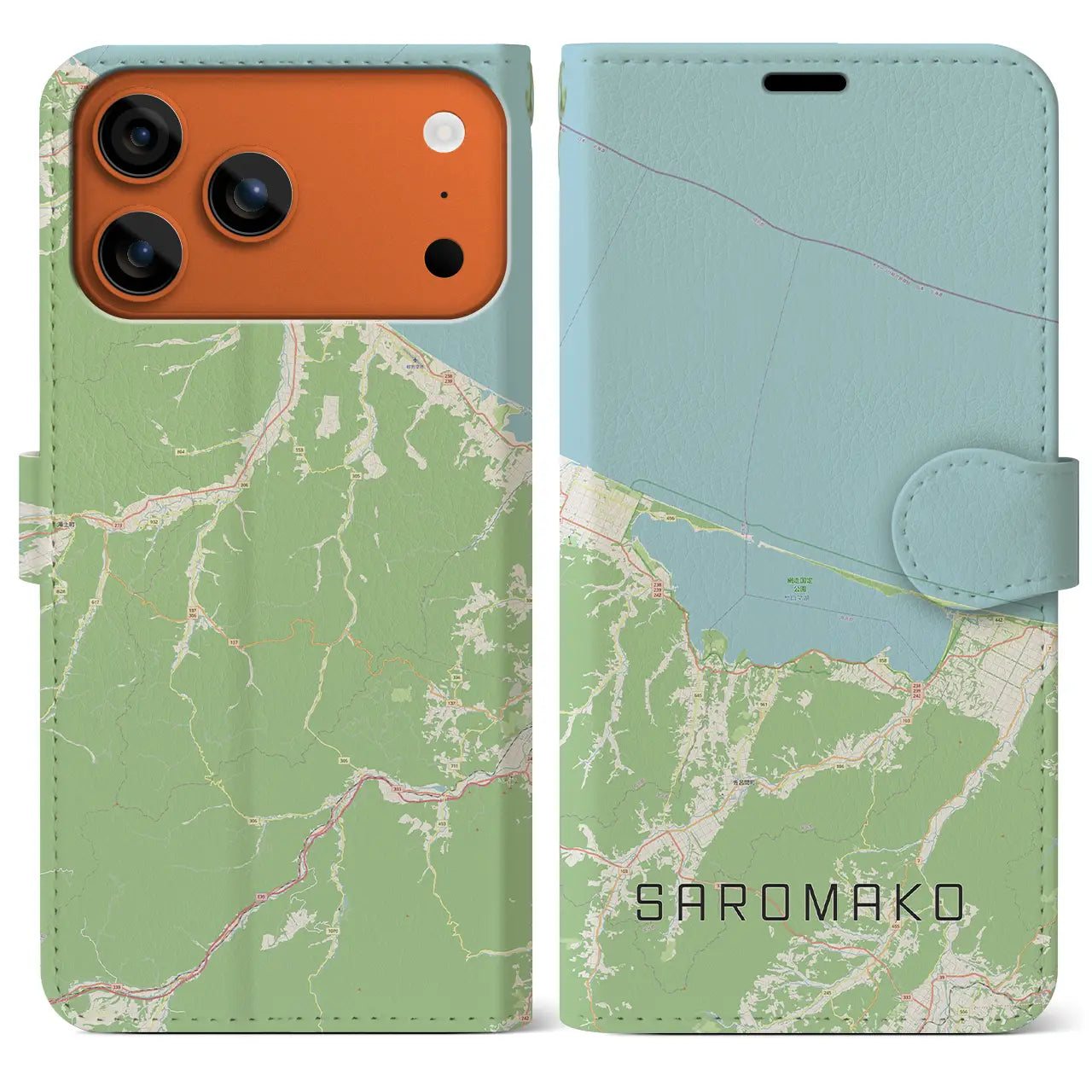 【サロマ湖(北海道)】地図柄iPhoneケース(手帳タイプ)
