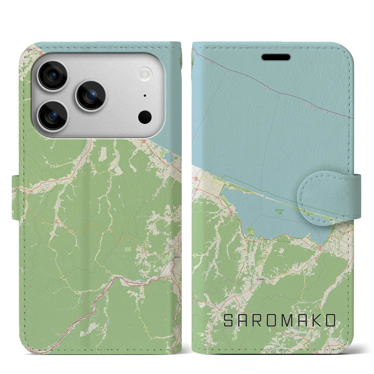 【サロマ湖(北海道)】地図柄iPhoneケース(手帳タイプ)モノトーン・iPhone 17 Pro Max 用