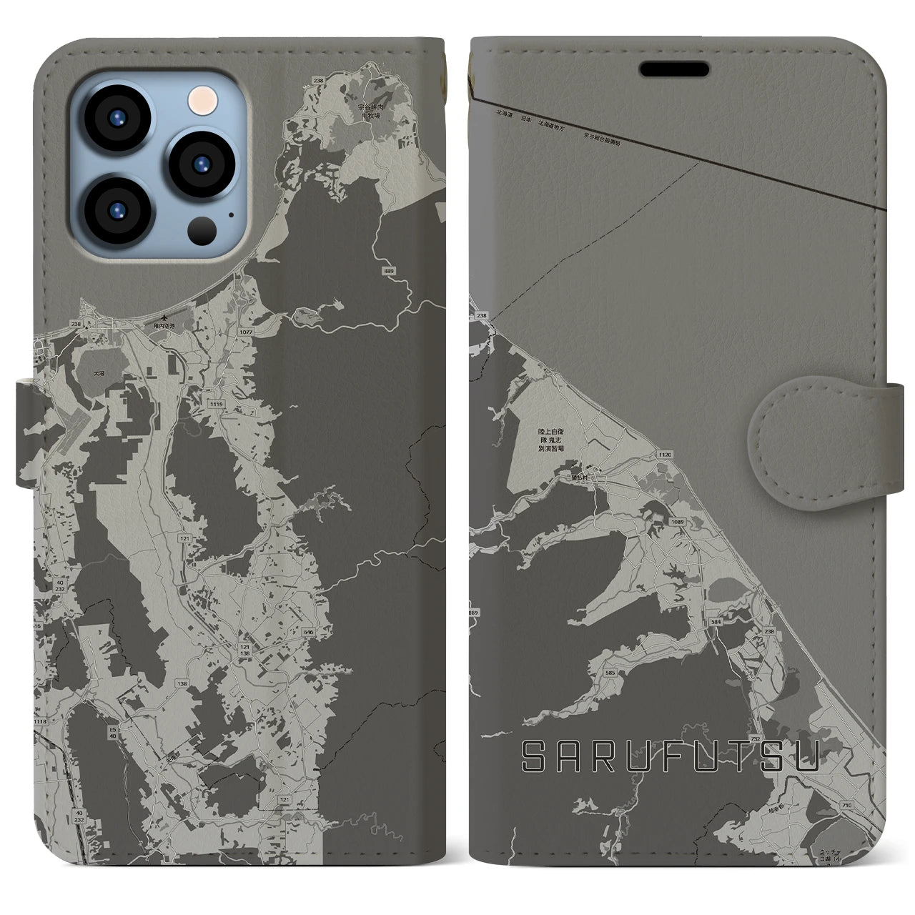 【猿払(北海道)】地図柄iPhoneケース(手帳タイプ)
