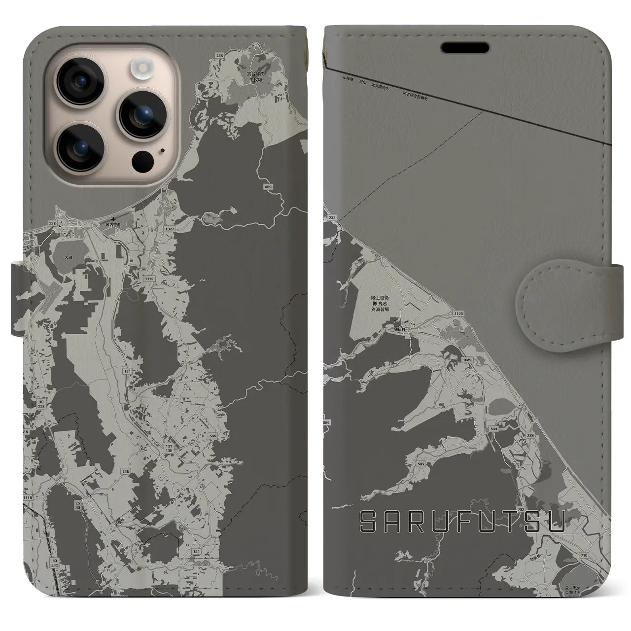 【猿払(北海道)】地図柄iPhoneケース(手帳タイプ)