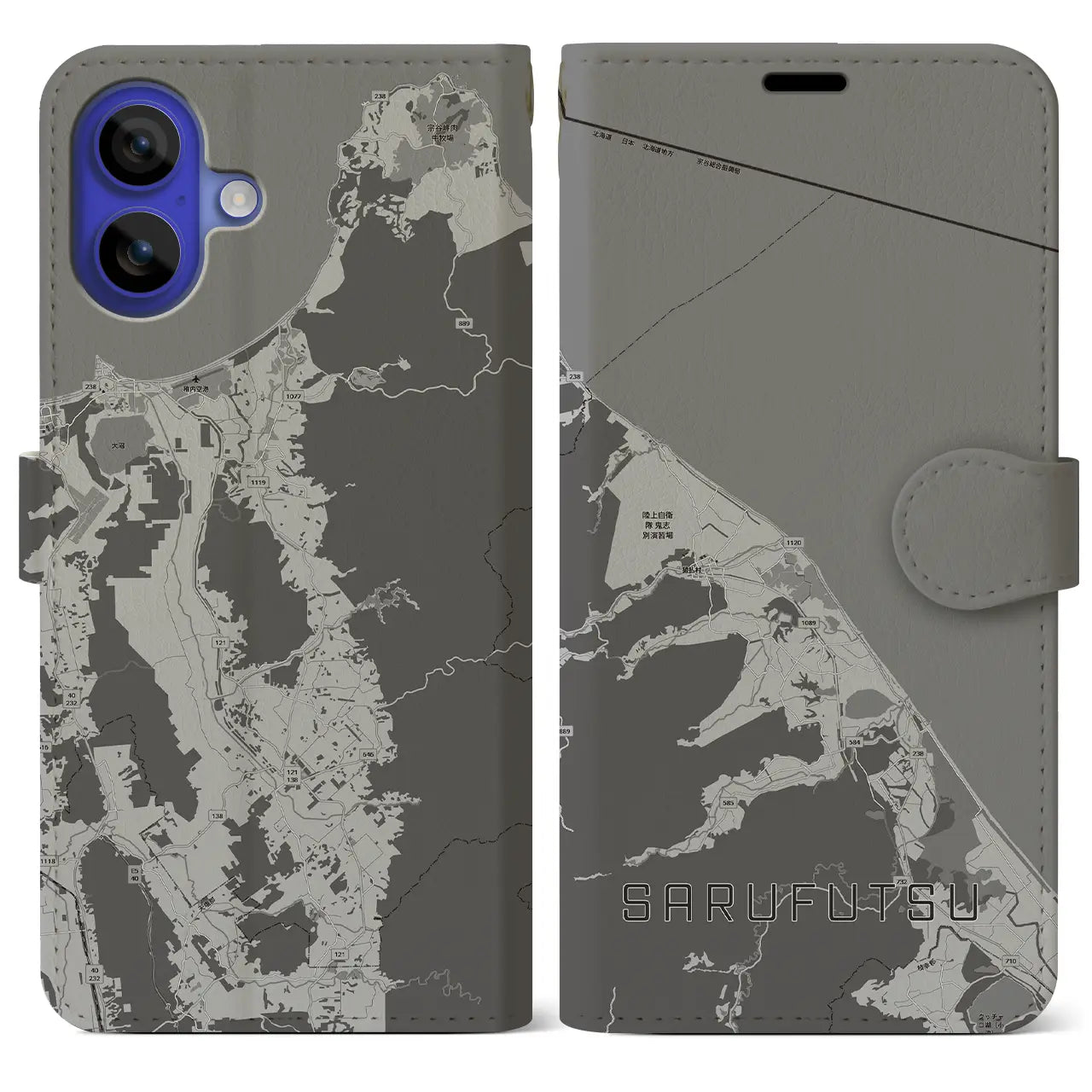 【猿払(北海道)】地図柄iPhoneケース(手帳タイプ)