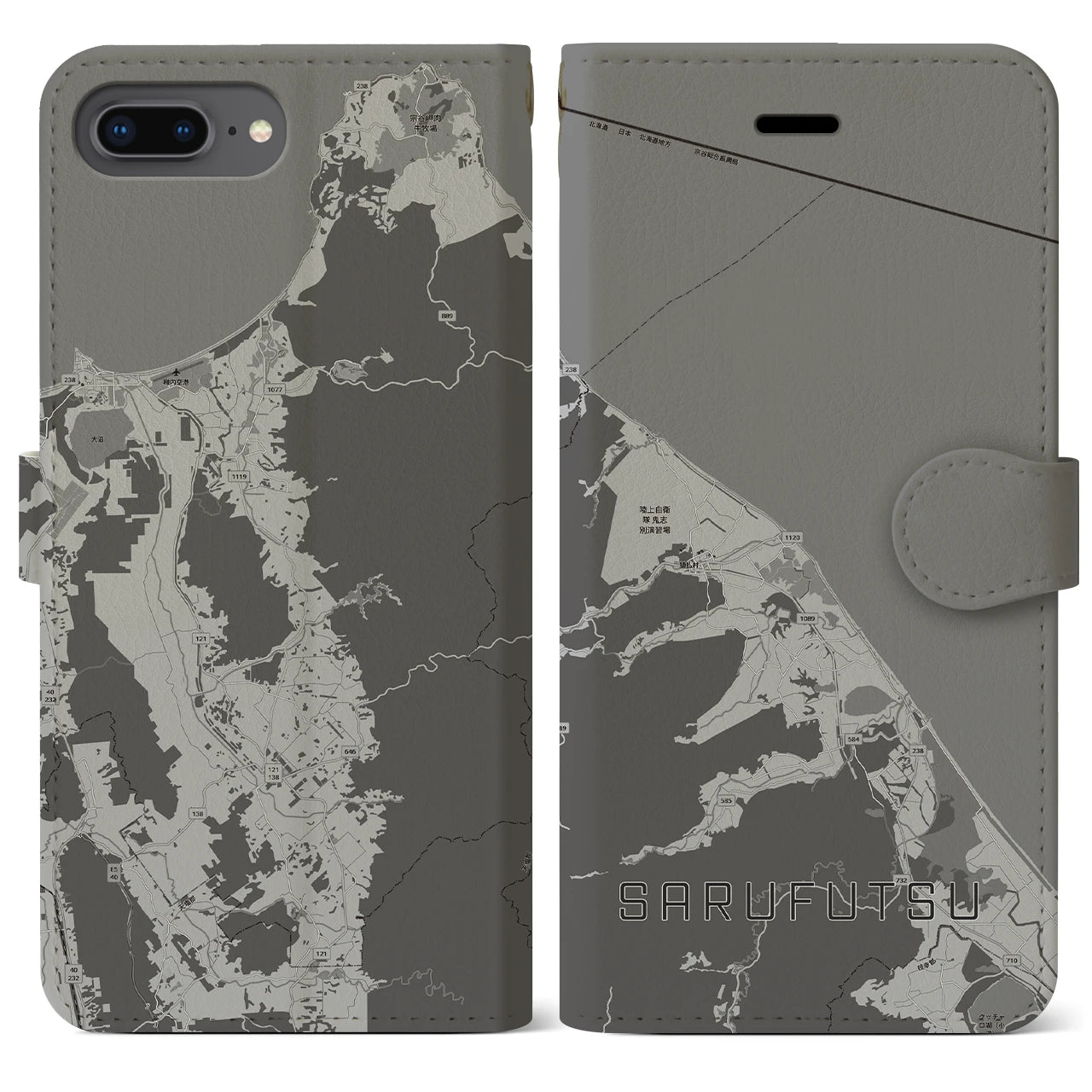 【猿払(北海道)】地図柄iPhoneケース(手帳タイプ)