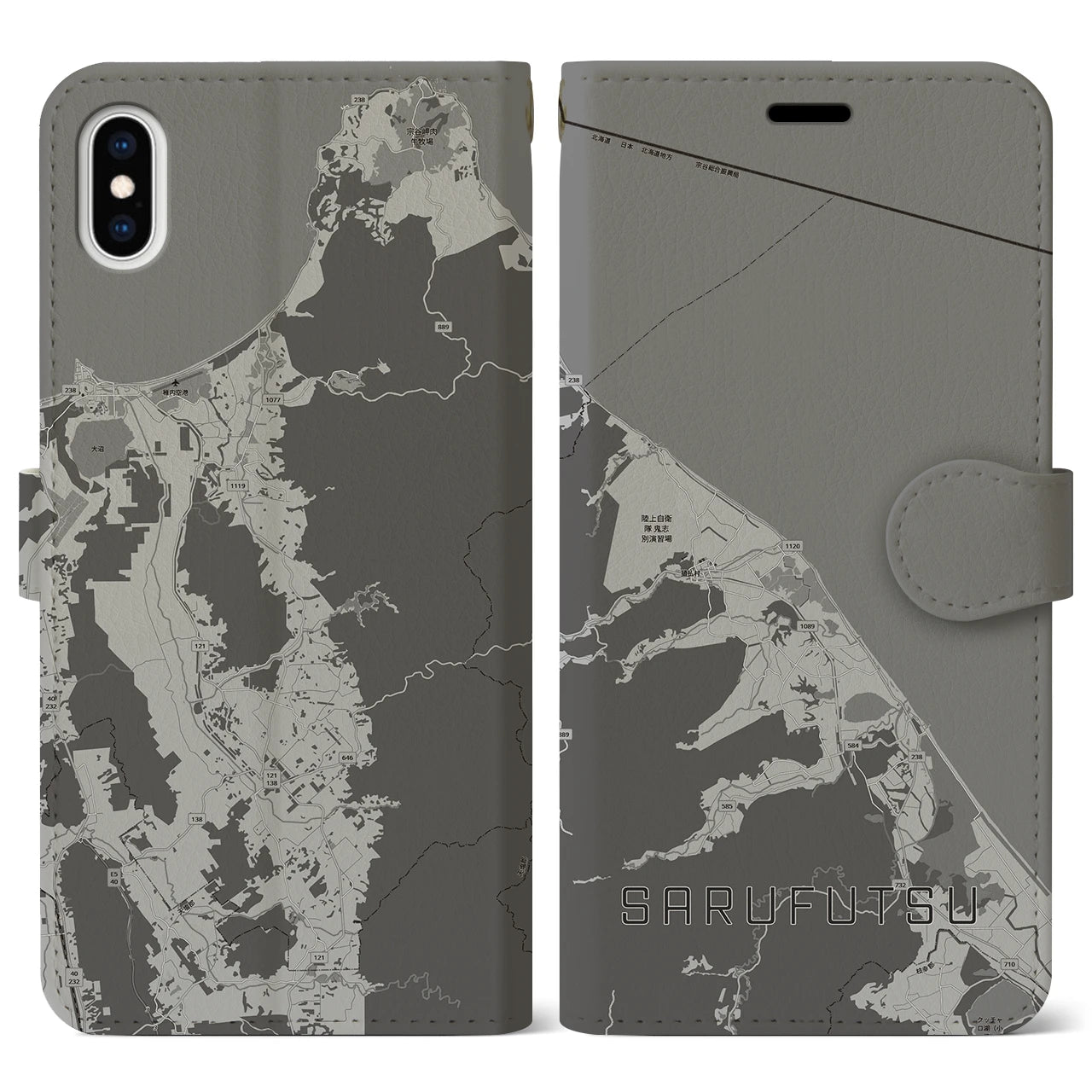 【猿払(北海道)】地図柄iPhoneケース(手帳タイプ)