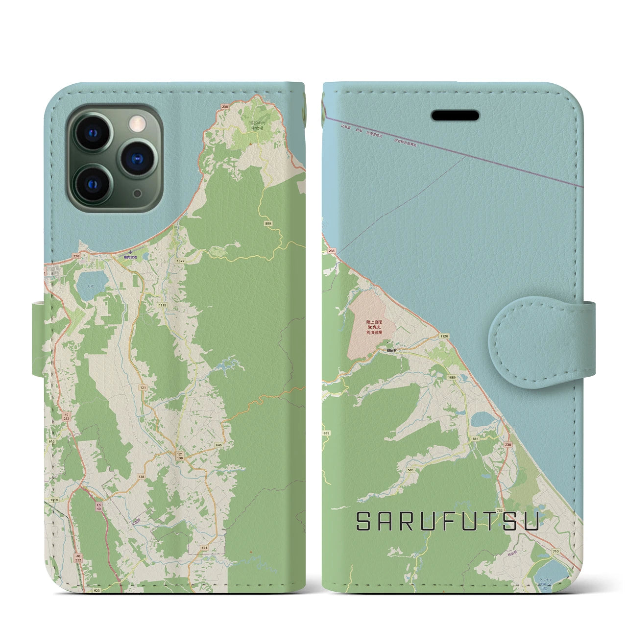 【猿払(北海道)】地図柄iPhoneケース(手帳タイプ)