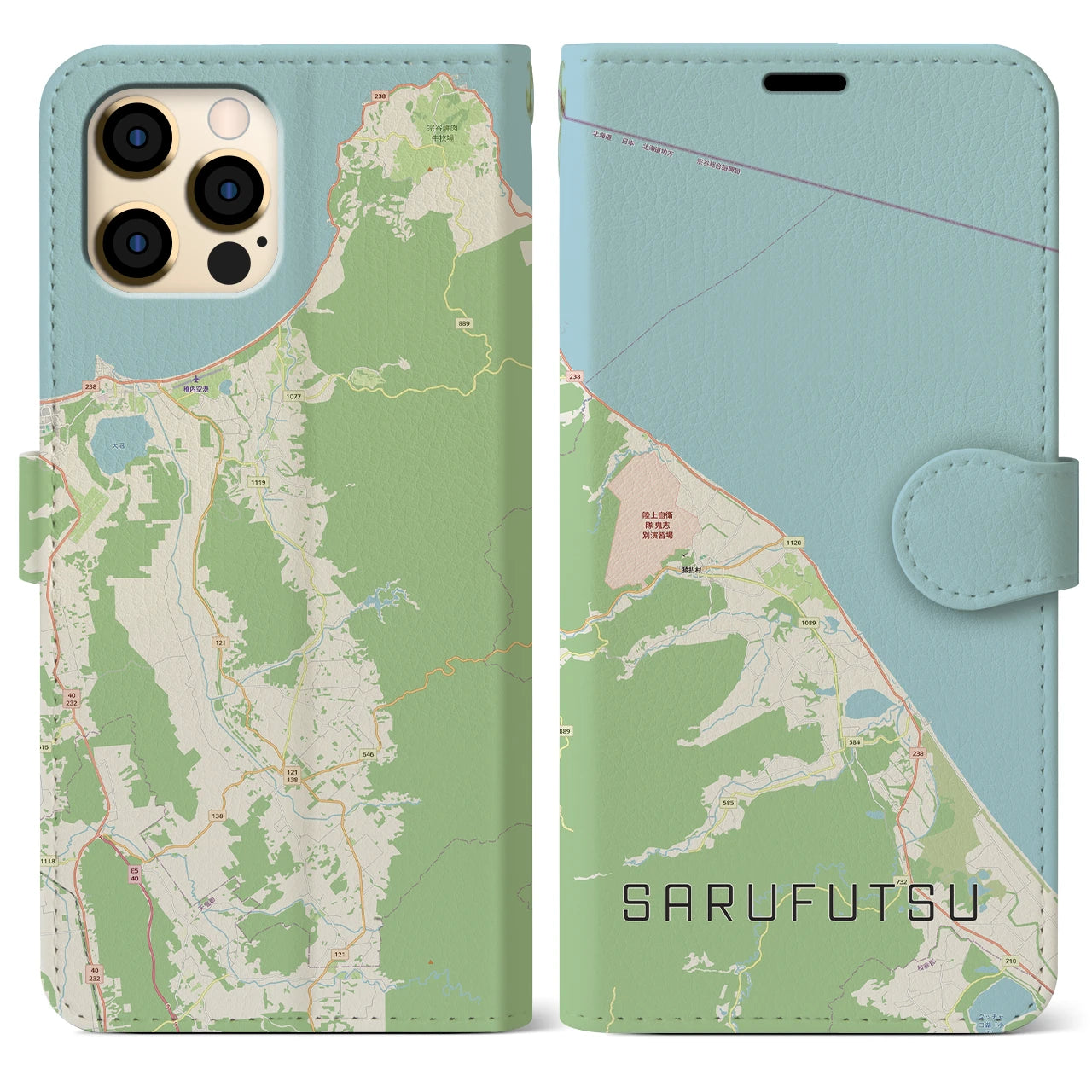 【猿払(北海道)】地図柄iPhoneケース(手帳タイプ)