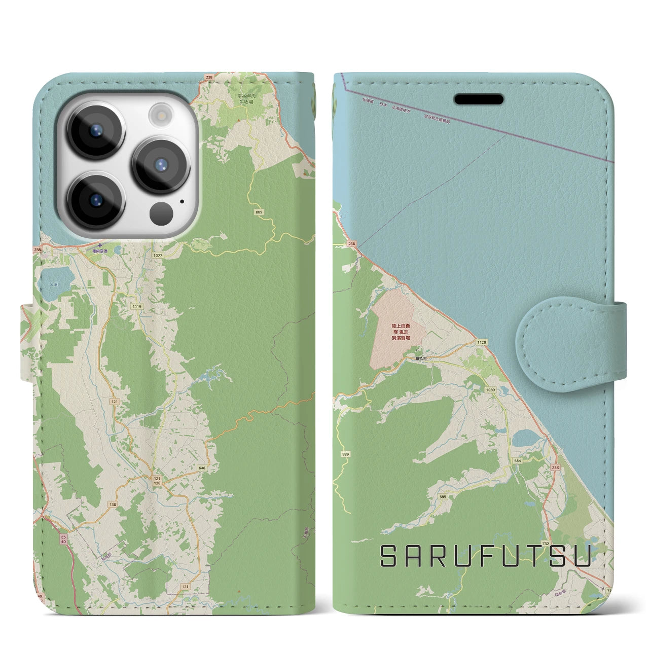 【猿払(北海道)】地図柄iPhoneケース(手帳タイプ)