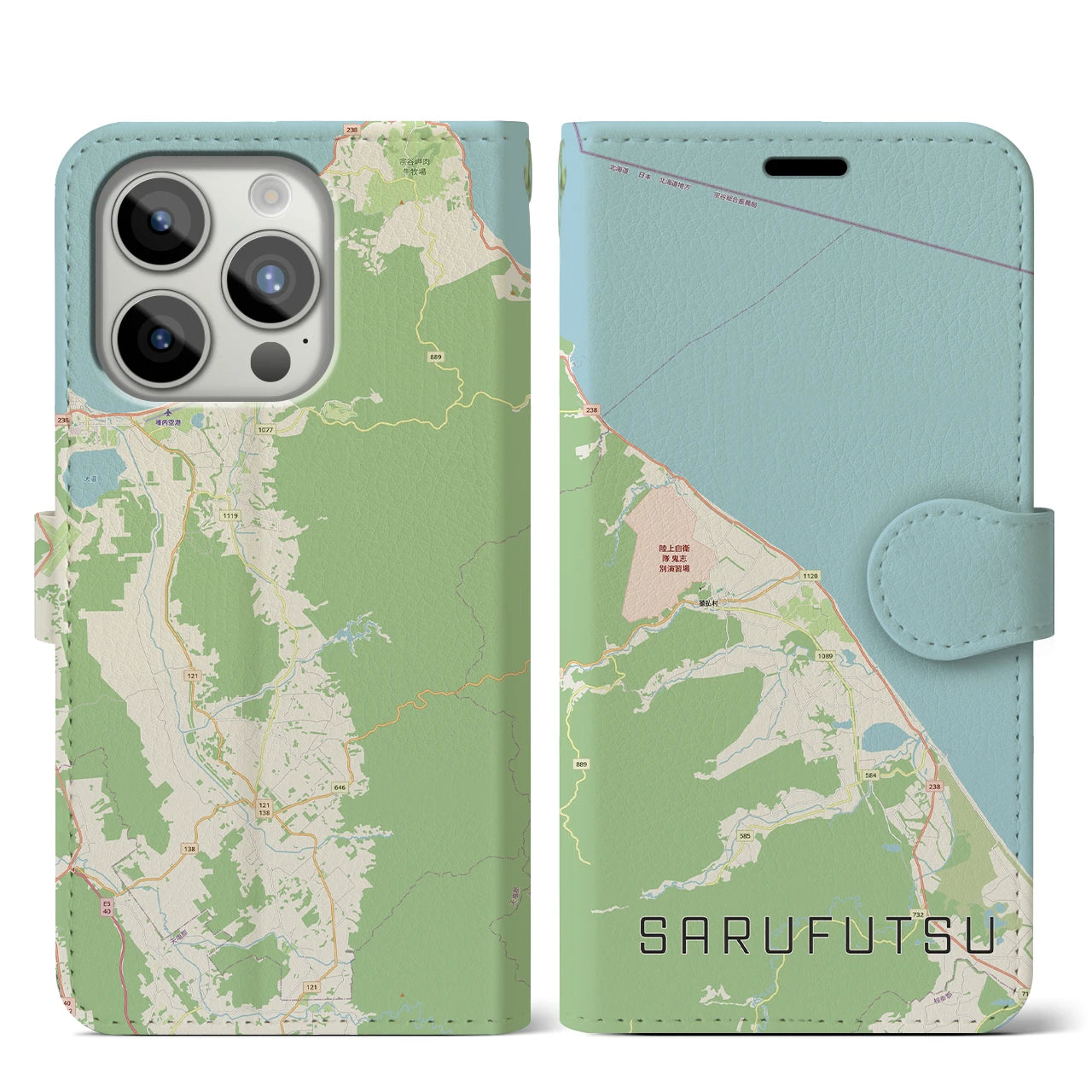 【猿払(北海道)】地図柄iPhoneケース(手帳タイプ)
