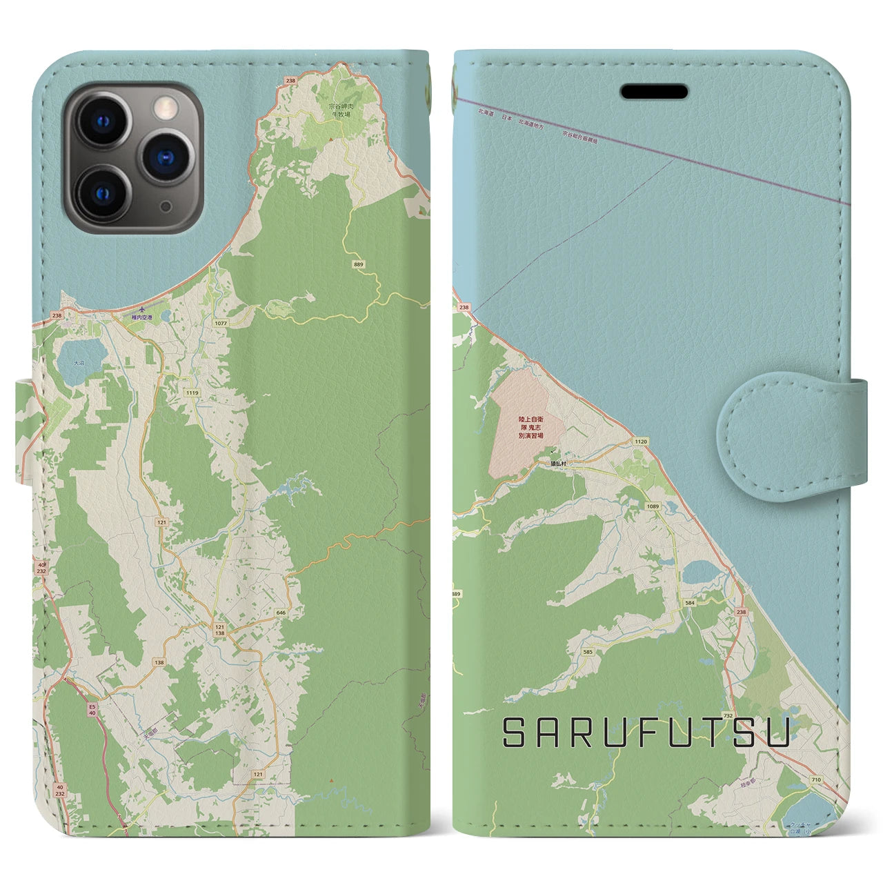【猿払(北海道)】地図柄iPhoneケース(手帳タイプ)
