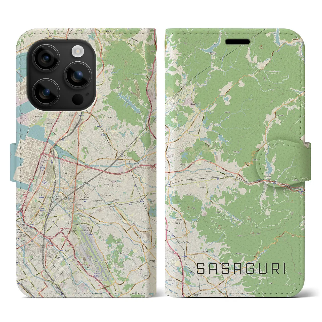 【篠栗(福岡県)】地図柄iPhoneケース(手帳タイプ)ナチュラル・iPhone 16 用