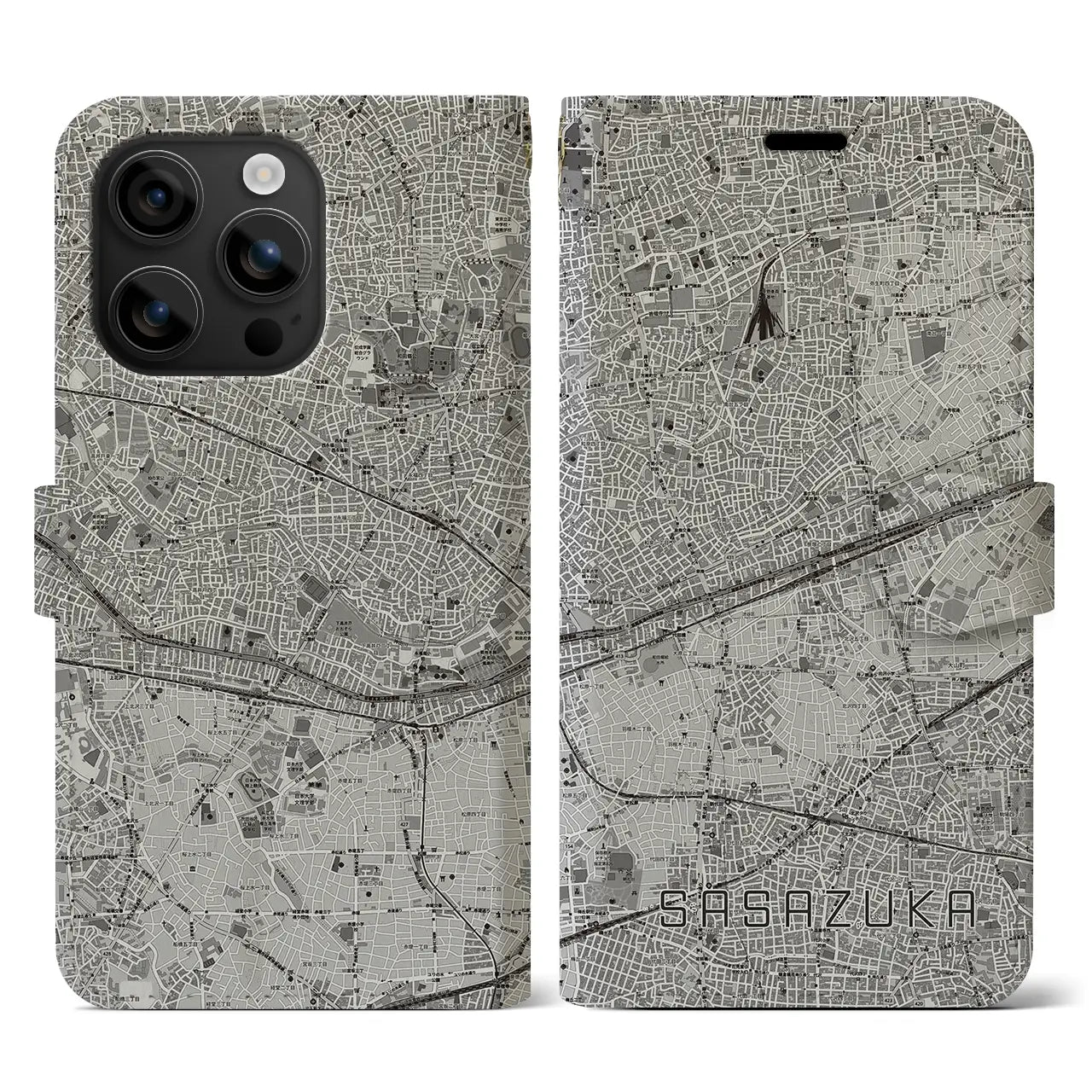 【笹塚(東京都)】地図柄iPhoneケース(手帳タイプ)モノトーン・iPhone 16 用