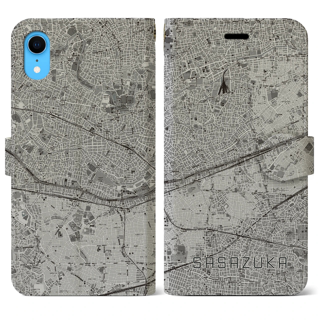 【笹塚(東京都)】地図柄iPhoneケース(手帳タイプ)モノトーン・iPhone XR 用