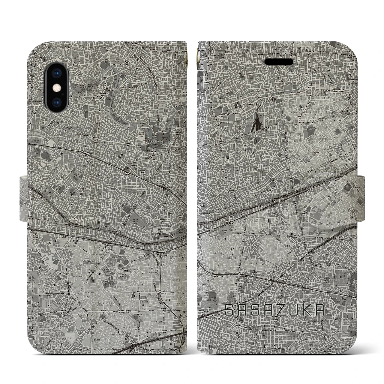 【笹塚(東京都)】地図柄iPhoneケース(手帳タイプ)モノトーン・iPhone XS / X 用