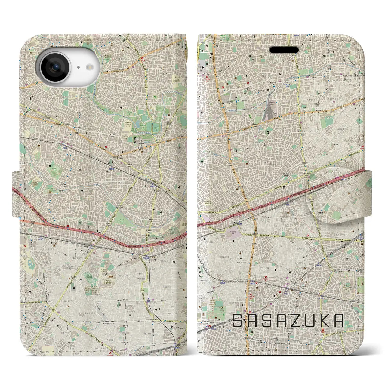 【笹塚(東京都)】地図柄iPhoneケース(手帳タイプ)