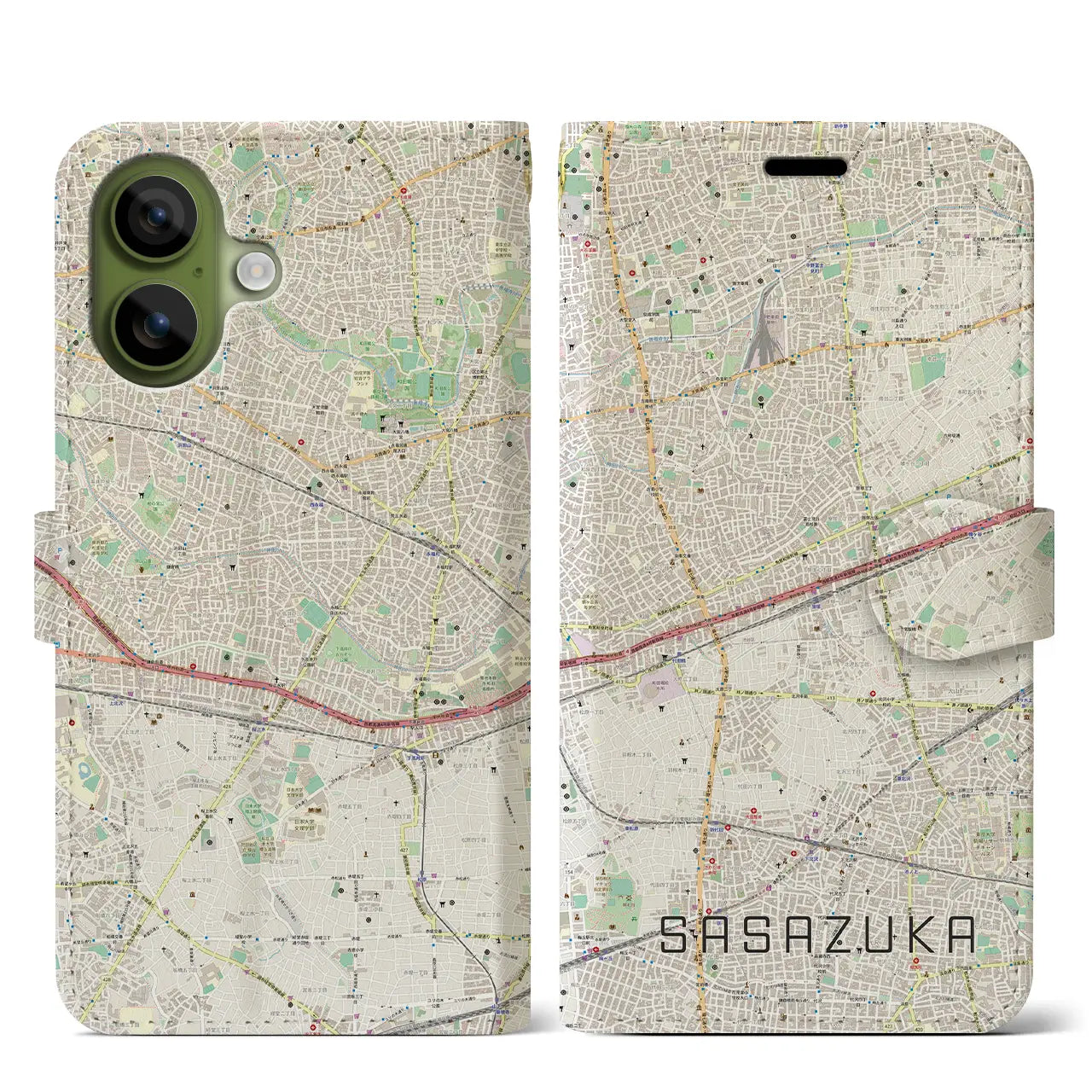 【笹塚(東京都)】地図柄iPhoneケース(手帳タイプ)ナチュラル・iPhone 17 Pro Max 用