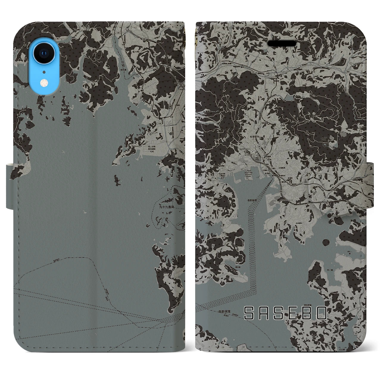 【佐世保(長崎県)】地図柄iPhoneケース(手帳タイプ)モノトーン・iPhone XR 用