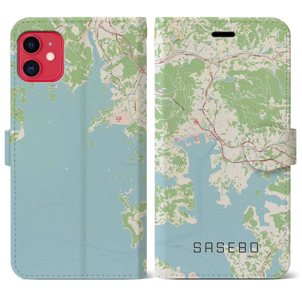 【佐世保(長崎県)】地図柄iPhoneケース(手帳タイプ)ナチュラル・iPhone 11 用