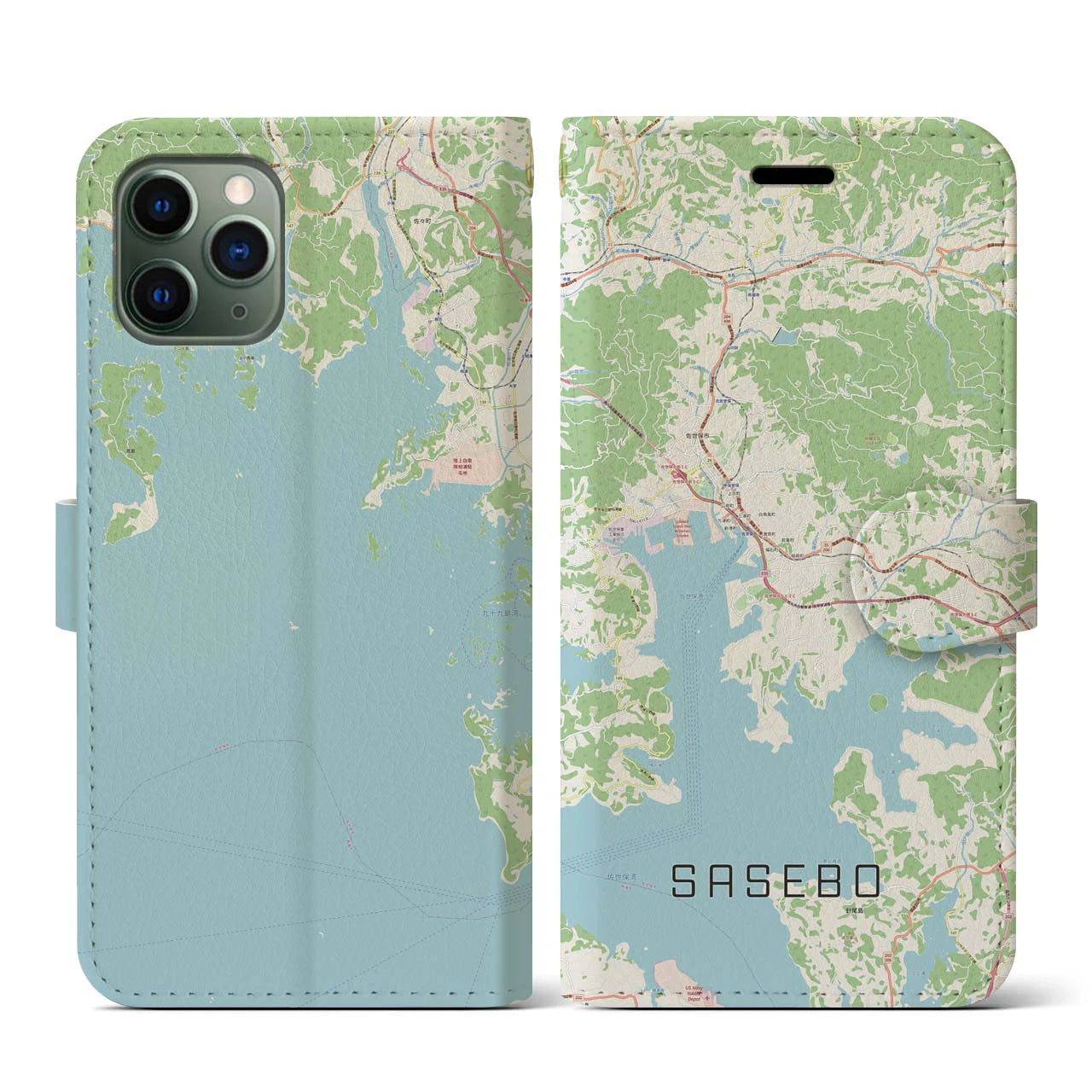 【佐世保(長崎県)】地図柄iPhoneケース(手帳タイプ)ナチュラル・iPhone 11 Pro 用