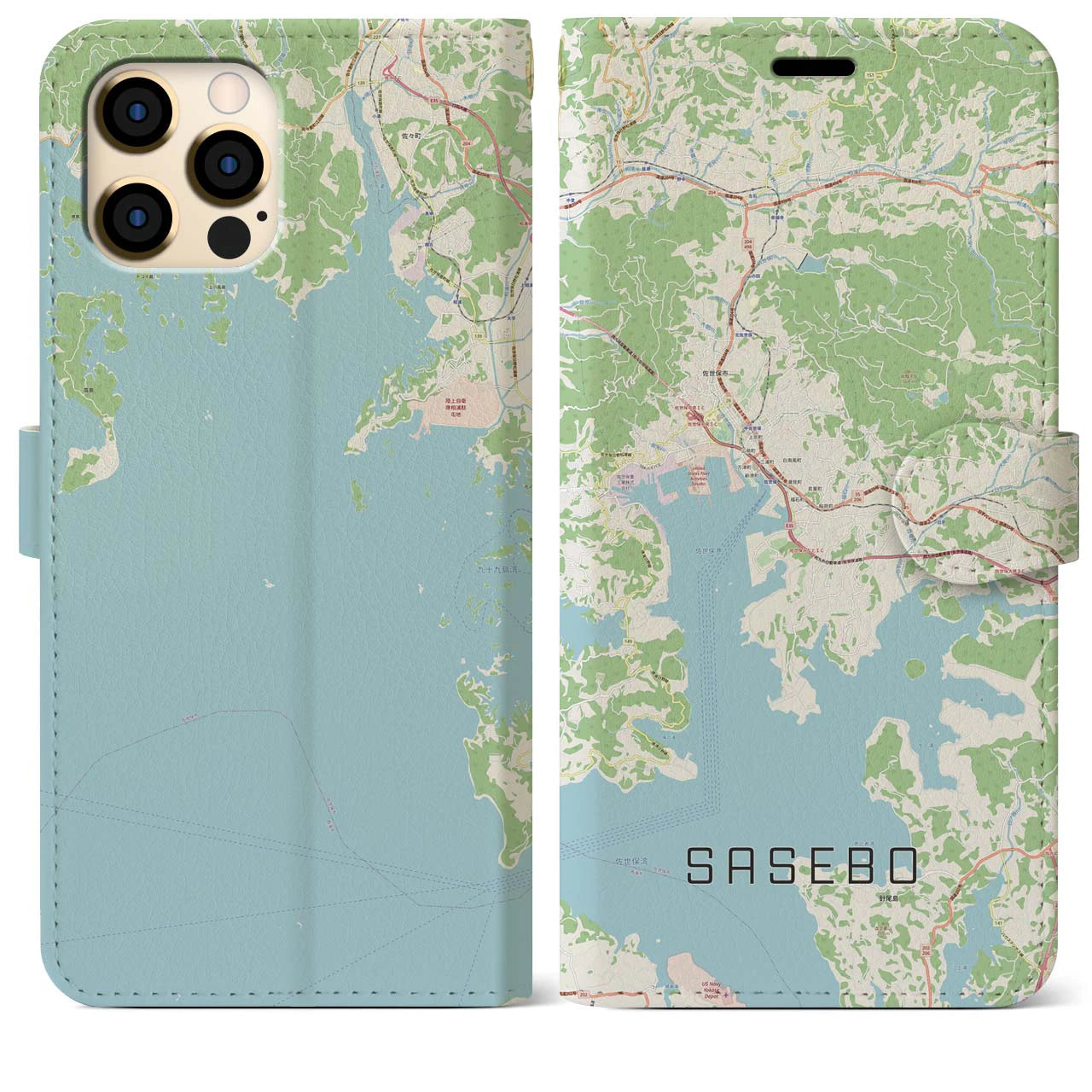 【佐世保(長崎県)】地図柄iPhoneケース(手帳タイプ)ナチュラル・iPhone 12 Pro Max 用