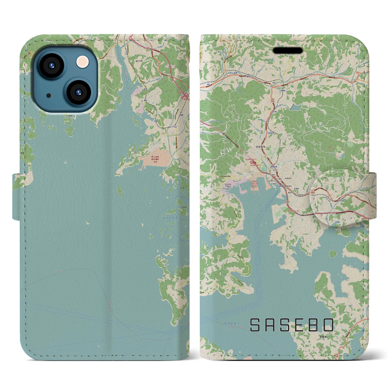 【佐世保(長崎県)】地図柄iPhoneケース(手帳タイプ)ナチュラル・iPhone 13 用