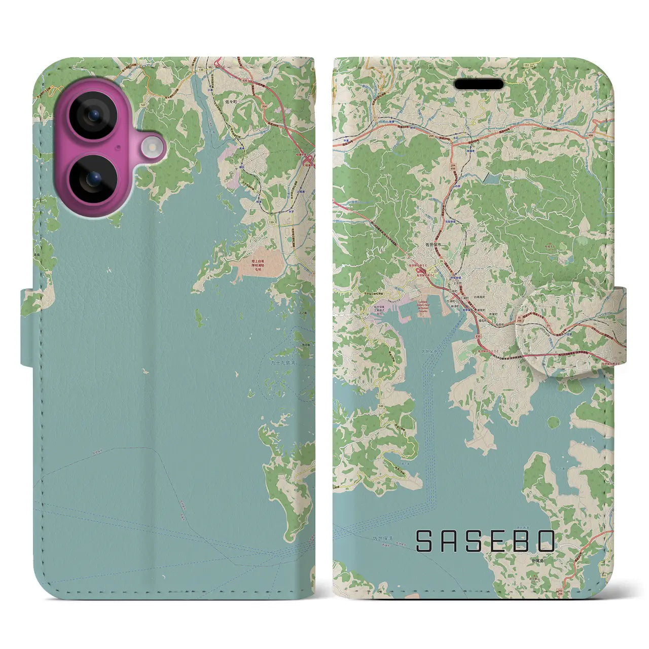 【佐世保(長崎県)】地図柄iPhoneケース(手帳タイプ)ナチュラル・iPhone 16 Pro 用